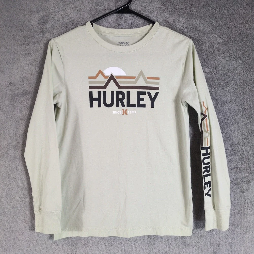 Hurley Boys Sage Green Mountain Graphic Long‎ Sleeve Shirt Size L 12-13 YRS
